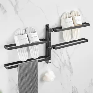 Towel Bar Wall Mount Kitchen Bathroom Storage Towel Holder Foldable Rotatable Swinging Arms Swivel Towel Rack With Hook