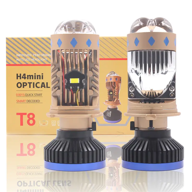 T8 LED אור H4 פנס קדמי אור נמוך 140w H4 LED זהב 20000lm LED 3 מקרן עדשת רכב נורות Bi מנורה בהירות גבוהה