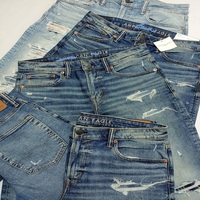 Jeans déchirés en denim de coton décontractés pour hommes, coupe droite, avec étiquettes de marque, lot de surplus à bas prix