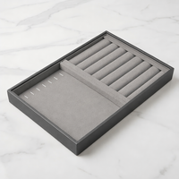 Plateau à bijoux en bois avec doublure en velours gris doux, organisateur de rangement multi-compartiments pour bagues, pendentifs et boucles d'oreilles