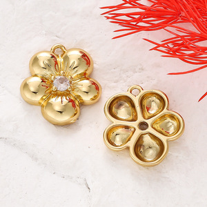 Five Petal Flower Pendant 18k Gold Plated <b>Copper</b> Crystal Center For <b>Bracelet</b> Making DIY Jewelry Accessories - Product Image 1