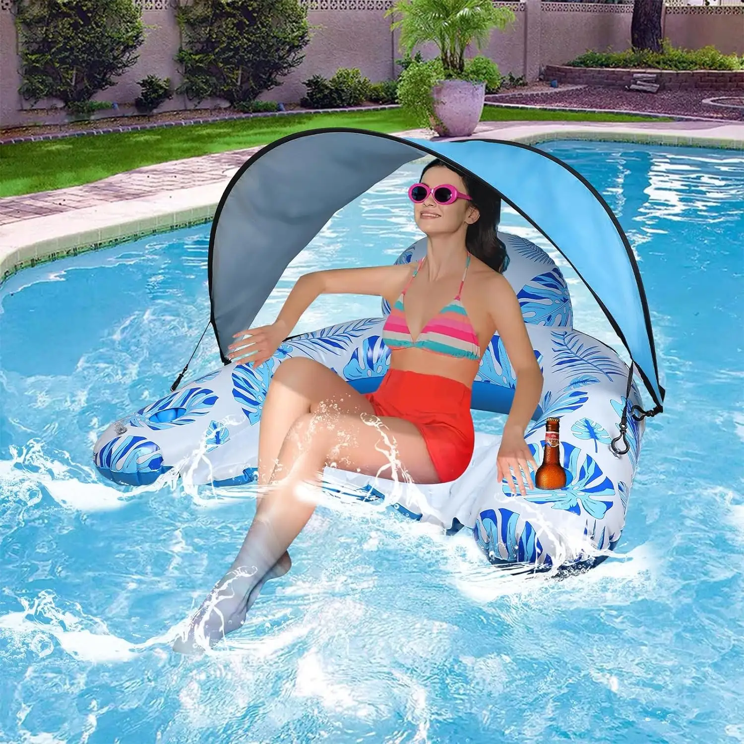 Adult Inflatable Pool Chair Leisure Pool Float with Canopy