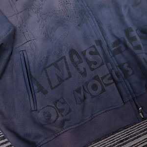 Streetlux Custom Acid Wash <b>Zip</b> <b>up</b> <b>Hoodie</b> Men's Heavyweight <b>Vintage</b> Oversized Distressed Hoodies with Rhinestone Embroidery - Product Image 3