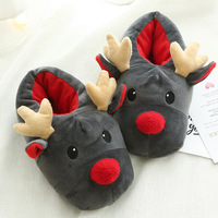 Vente en gros de pantoufles en velours doux de Noël de cerf pantoufles en coton pelucheux pour cadeau