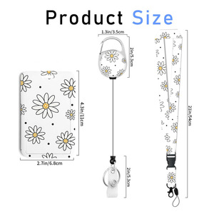 White flower carabiner badge scroll with <b>clip</b>, printable customer design card holder, lanyard set, in stock. - Product Image 2
