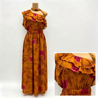 Robe plissée rétro imprimée à une épaule, taille haute élastique, coupe évasée, longueur midi, élégante et sans manches – Meilleure vente