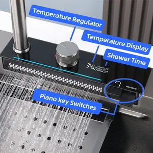 In acciaio inox 304/201 intelligente di alta qualità colore nero intelligente lavello da cucina cascata con tagliere per uso domestico