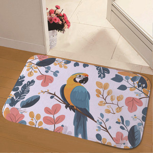 Nouveau tapis de salle de bain/entrée en flanelle à motif d'oiseau de style international, absorbant et antidérapant - Product Image 4