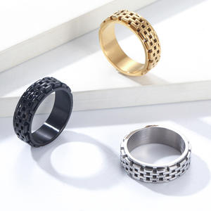 Unisex Rotating <b>Ring</b> Geometric Pattern Steel Gold Black Fashion Jewelry Gift - Product Image 1