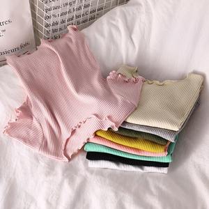 Atasan Crop pendek rajut seksi wanita, atasan Crop pendek ramping kasual murah warna polos musim panas untuk perempuan - Product Image 2