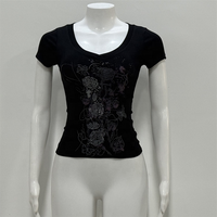 Kaos Wanita Vintage OEM/ODM Y2k Lengan Pendek V-neck Goth Emo Streetwear