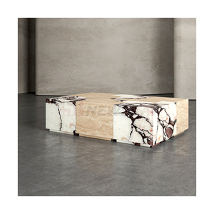 Table centrale irrégulière Newstar avec travertin beige épissé et marbre Calacatta - Product Image 4
