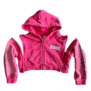 GENERSA SPORTS Unisex <b>French</b> Terry 100% Cotton Solid Cropped Hoodie Oversized Zip Front Logo <b>Vintage</b> Casual Streetwear - Product Image 1