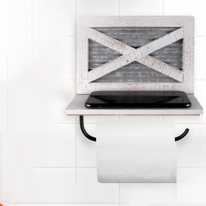 Portarotolo da parete in legno bianco stile rustico con mensola per salviette <span class=keywords><strong>e</strong></span> decorazioni bagno - Product Image 4