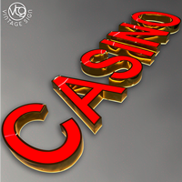 Lettres de casino 3D LED personnalisées à double éclairage avec face rouge et coque miroir dorée