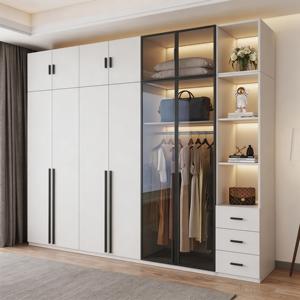 Armadio Modulare Moderno Minimalista Personalizzato per Camera da Letto con Porta in Vetro, Luce Ambientale, Spazio Aperto/Diviso, Arredamento Nero per la Casa - Product Image 1