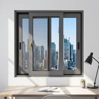 Ventana Corredera Horizontal de Vidrio Templado con Doble Acristalamiento y Marco de Aluminio Europeo Moderno con Rotura de Puente Térmico, Tamaño Personalizado Directo de Fábrica