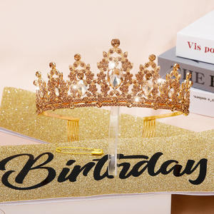 Cumpleaños reina faja Rhinestone Tiara Set diadema plata para mujer cumpleaños decoración niña brillo cristal accesorios para el cabello - Product Image 6