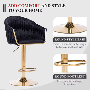 Taburete de Bar giratorio de terciopelo de 360 grados <span class=keywords><strong>con</strong></span> <span class=keywords><strong>respaldo</strong></span> bajo y reposapiés, taburete de Bar ajustable, taburete de bar silla de <span class=keywords><strong>cocina</strong></span> - Product Image 3