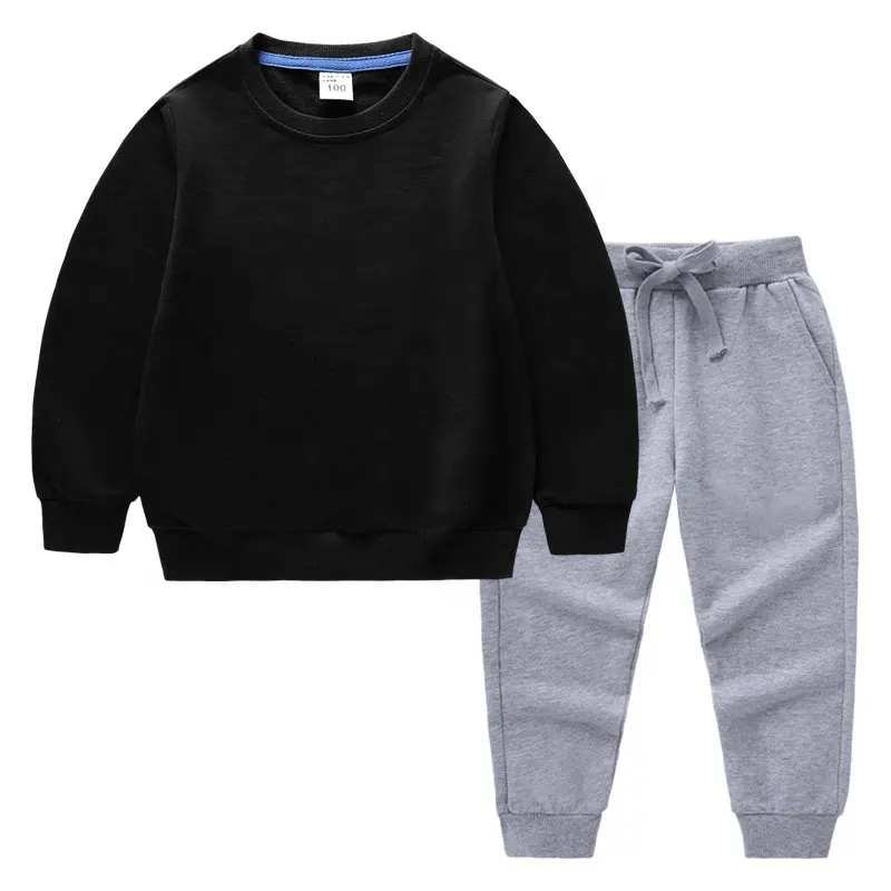 Hot Selling Effen Katoenen Sweatshirt En Joggingbroek Custom Unisex Kids 2 Delige Sets