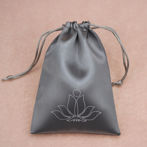 Small Grey Satin <b>Dust</b> <b>Bag</b> Drawstring Silk Gift Pouch <b>Bag</b> with Printing logo - Product Image 1