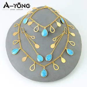 Wholesale Colorful Jewelry Sets Gold Blue Zircon Set Jewelry Designer Jewelry Sets China Brass Vintage Gold Plated Water Drop