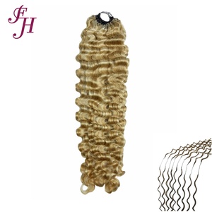 Cabello Humano Rizado Birmano FH con Nudos Milagrosos para Crochet # Extensiones de Cabello Humano con Punta de Pluma en Color Rubio Mixto 27/30 para Crochet - Product Image 1