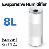 Humidificateur évaporatif 8L sans brume, remplissage par le haut, contrôle intelligent de l'humidité pour la maison et le bureau, OEM ODM