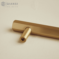 Qiansi HK0065 现代风格实心黄铜六角形家具拉手旋钮，适用于梳妆台、厨房、酒店柜门、T型拉手、抽屉拉手，使用方便
