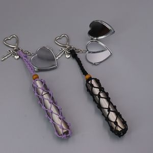 <span class=keywords><strong>Porte</strong></span>-rouge à lèvres macramé bohème, <span class=keywords><strong>porte</strong></span>-clés, pendentif miroir pliant en forme de cœur, étui à baume à lèvres en filet tressé, sac cosmétique portable, breloque cadeau - Product Image 2