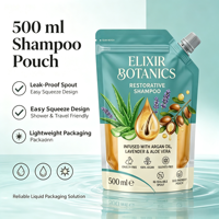 Pochette souple personnalisée anti-fuite à haute barrière de 500 ml sans BPA pour shampoing liquide et soins capillaires avec bec verseur