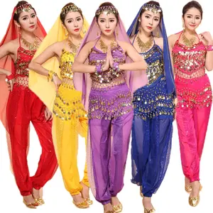 Le moins cher Sexy adulte indien Bollywood danse du ventre performance dos nu jarretelles pantalon costumes ensemble