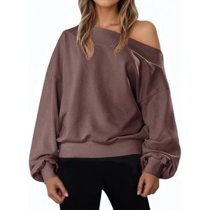 Women's Knitted off the Shoulder <b>Long</b> <b>Sleeve</b> Loose Fit Casual Pullover Sweatshirt <b>Top</b> - Product Image 1