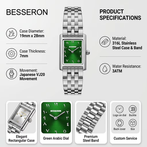 Nouvelle montre à quartz pour femme, bracelet de 18 mm, boîtier carré en acier inoxydable, montre bracelet pour femme - Product Image 3