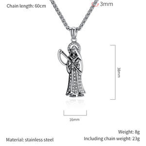 Collares <span class=keywords><strong>de</strong></span> Joyería <span class=keywords><strong>de</strong></span> Moda para Hombre al por Mayor: Colgante <span class=keywords><strong>de</strong></span> Acero Inoxidable con Diseño <span class=keywords><strong>de</strong></span> Calavera y Guadaña <span class=keywords><strong>de</strong></span> <span class=keywords><strong>la</strong></span> <span class=keywords><strong>Muerte</strong></span>, Estilo Hip Hop Vintage Punk Gótico, con Incrustaciones <span class=keywords><strong>de</strong></span> Circonitas Cúbicas - Product Image 6