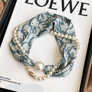 Pañuelo largo de poliéster con estampado floral y hebilla magnética, con perlas, para mujer, para protección del cuello, tipo pañuelo de cuello. - Product Image 5