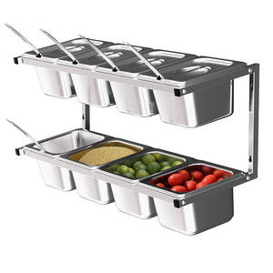Étagère murale en acier inoxydable pour condiments, format 1/6, double rangée, conteneur de stockage alimentaire pour cuisine et restaurant - Product Image 1