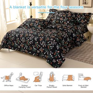 HONI OEKO-TEX Certified 80gsm Microfiber Printed <strong>Bedspread</strong> High Density Eco-friendly Luxury Floral Quilt <strong>Set</strong> - Product Image 4