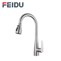 Keran Dapur FEIDU Modern dengan Tuas Tunggal, Bahan Stainless Steel, Dilengkapi Semprotan Tarik, Termostat Air Panas/Dingin