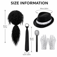 Kit d'accessoires style chanteur vintage : Perruque bouclée, chapeau à sequins, cravate et gants – Accessoires de déguisement pour scène de carnaval pour enfants et adultes