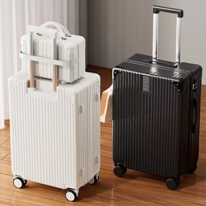 Retro Style Suitcase Spinner <b>Wheel</b> Solid Color Water Resistant <b>With</b> <b>Lock</b> Unisex Travel Luggage Large Capacity Spring 2024 - Product Image 1