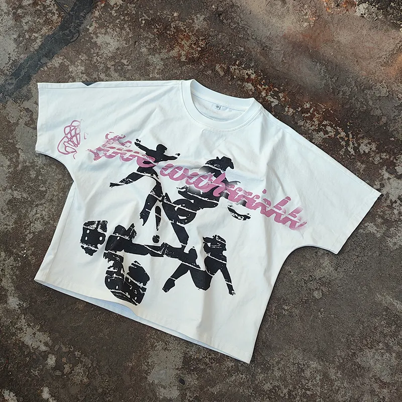 YSJY 300 gsm cotone pesante grafica serigrafia oversize tee crop t-shirt boxy fit t-shirt per gli uomini