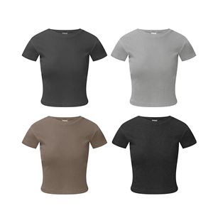 Camiseta de cuello redondo favorecedora de marca de ropa informal Europea 2025 camiseta de mujer ajustada con hombros rectos de verano - Product Image 2