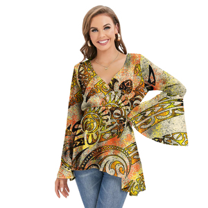 Drop Shipping atasan gambar tropis suku Polinesia dan blus kemeja kustom atasan Hawaii wanita atau blus wanita - Product Image 1