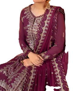 Salwar kameez costume designer indien pakistanais vente chaude nouveau top design cou brodé imprimé robe pelouse Kurti collection - Product Image 1