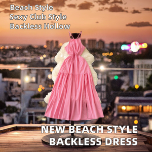 Vestido maxi rosa con tirantes finos, cintura elástica, corte en A, dobladillo escalonado acampanado, casual de verano, de satén tejido, sin mangas, color liso. - Product Image 2