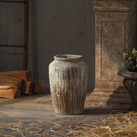 Vas MgO Gaya Wabi-Sabi Dekorasi Ruang Tamu Bunga Kering Vintage Gaya Cina Rustic