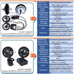 24V 36V 48V alto par velocidad lenta 8 pulgadas bldc DC Kit de motor de cubo de engranaje sin escobillas silla de ruedas eléctrica robot carretilla - Product Image 4