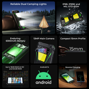 OUKITEL G5 4G รองรับซิมคู่ 4GB+64GB หน้าจอ 6 นิ้ว HD+ มาตรฐาน IP68 IP69K แบตเตอรี่ 6300mAh กล้อง 13MP ระบบปฏิบัติการ Android 14 โทรศัพท์กันน้ำ ทนทาน ปลดล็อคแล้ว - Product Image 4