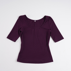Top Corto Morado con Cuello Cuadrado y Escote Bajo, Manga 3/4, Ajuste Ceñido, Estilo Europeo Americano, Minimalista, Sexy y Favorecedor - Product Image 6